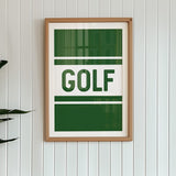 Golf Typography Striped Green Art Print