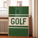 Golf Typography Striped Green Art Print
